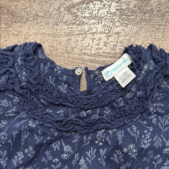 Feather Baby 100% Pima Cotton Long Sleeve Ruffled Floral Romper in Midnight Blue - Picture 7 of 9